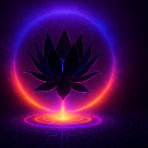 A glowing aura of blue, purple, and red hues, creating a captivating halo effect
